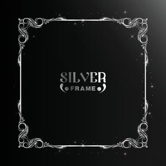 Silver Frame With Glitter On Dark Background. White Vector Border, Silver And Gold Shiny Glowing Frames With Shadows Isolated On Transparent Background. Silver And Golden Luxury Realistic Square.