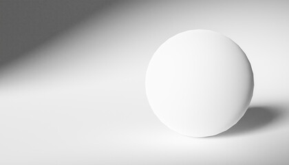 Abstract 3d-illustration as a rendering of a single white ball in front of a white background with a lots of workspace beside the ball for text or image