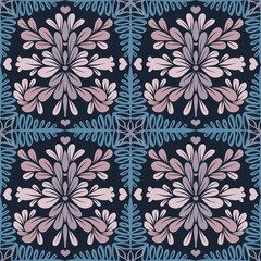 a seamless pattern of floral elements in blue pink and gray colors