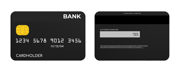 Debit or credit bank card with front and back sides, vector illustration. - 545883881