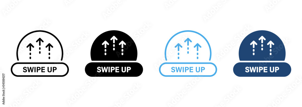 Poster move arrow send in internet social app line and silhouette color icon set. swipe up button pictogram