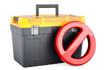 Toolbox with prohibition sign, 3D rendering