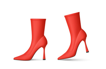 Red high heels boots isolated on white. Clipping path included