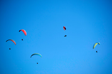 Photo shoot of the flight of a paragliding group