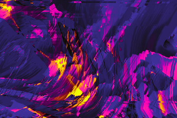 Fototapeta premium Abstract purple pink orange psychedelic wavy background interlaced digital Distorted Motion glitch effect. Futuristic striped cyberpunk design Retro webpunk, rave 90s aesthetic, 70s groovy techno neon