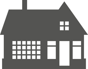 Silhouette of cottage in neighborhood. House on suburban street. Countryside cottage home. Glyph illustration.