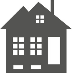 Silhouette of cottage in neighborhood. House on suburban street. Countryside cottage home. Glyph illustration.