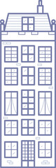 Old European house. Facade of European old building in Scandinavian style. Holland home. Outline illustration.