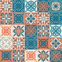 Ceramic tile design in Spanish Azulejo talavera style, vector illustration
