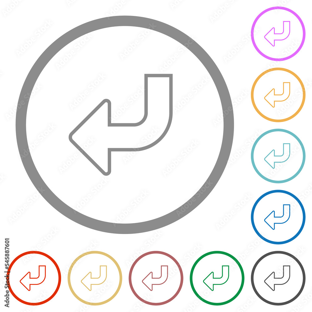 Poster bottom left side turn arrow solid flat icons with outlines