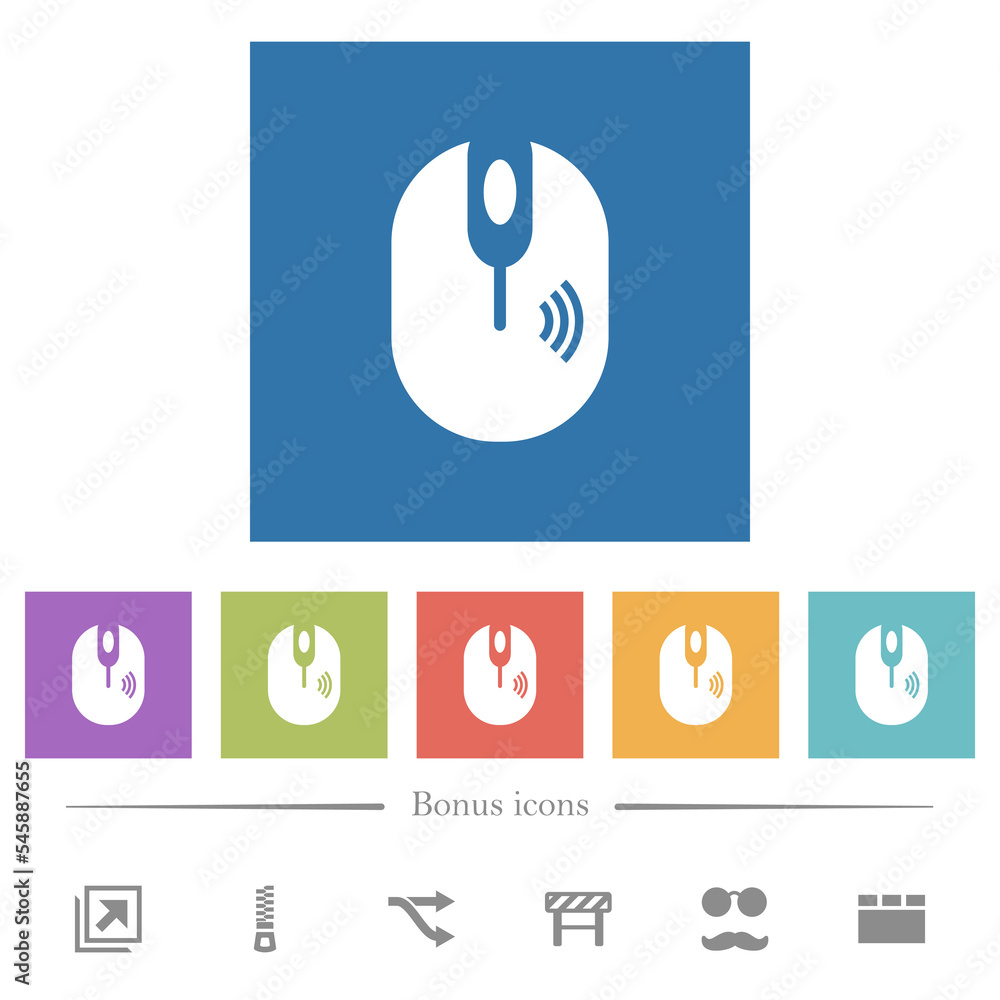 Poster wireless computer mouse flat white icons in square backgrounds