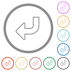 Bottom left side turn arrow solid flat icons with outlines