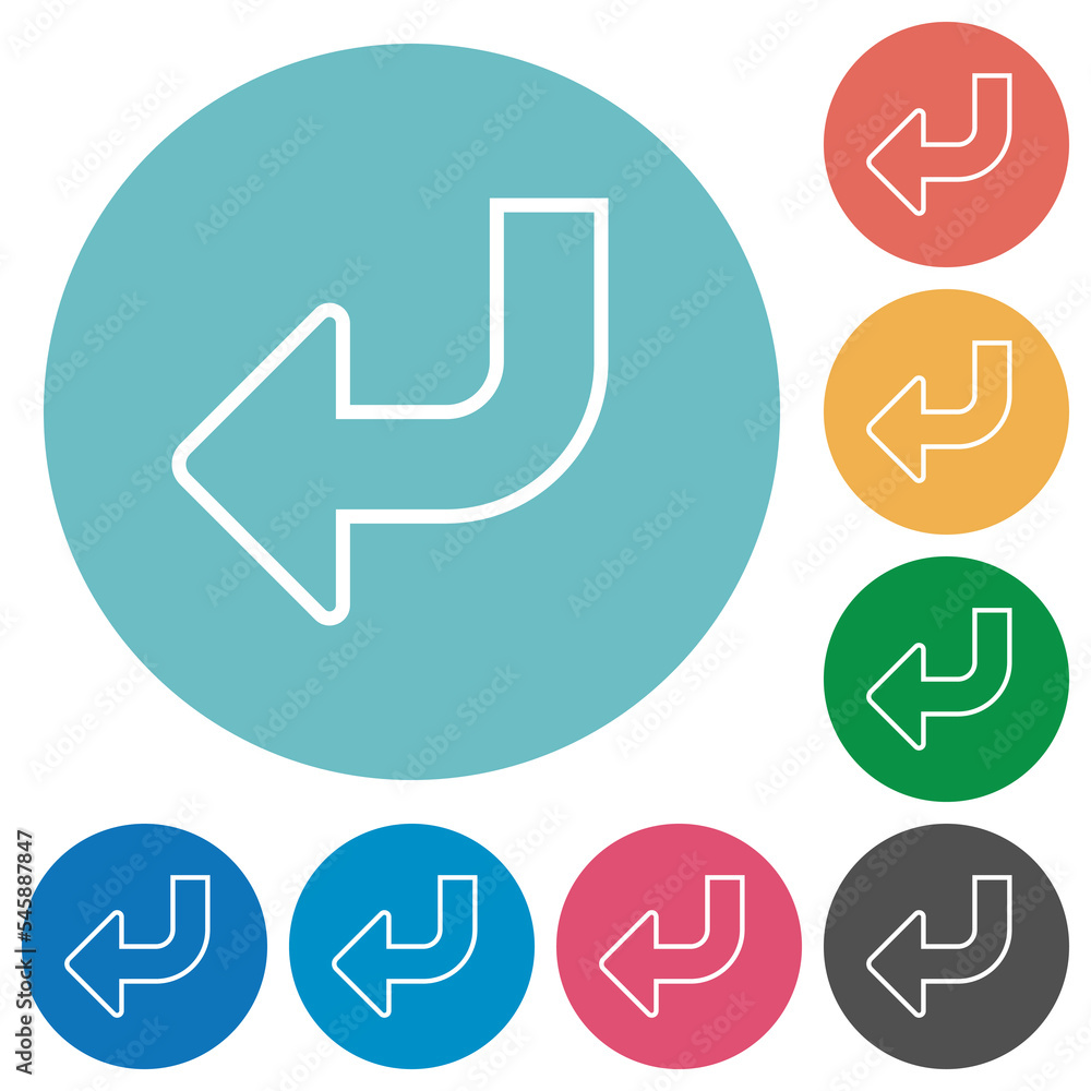 Poster bottom left side turn arrow solid flat round icons
