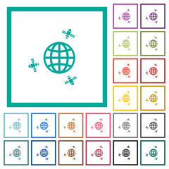 Satellite communication flat color icons with quadrant frames