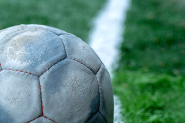 Close Up Shot Of Used Old Style Soccer Ball