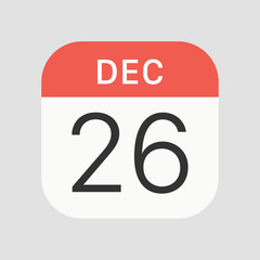 26 December icon isolated on background. Calendar symbol modern, simple, vector, icon for website design, mobile app, ui. Vector Illustration