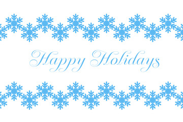 Blue snowflake on white background, text happy holidays. Christmas card vector illustration, new year