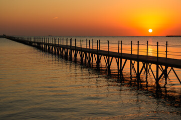 Travel to Sharm el Sheikh. Amazing sunrise from the Red Sea in Egypt. Beautiful photo with the...