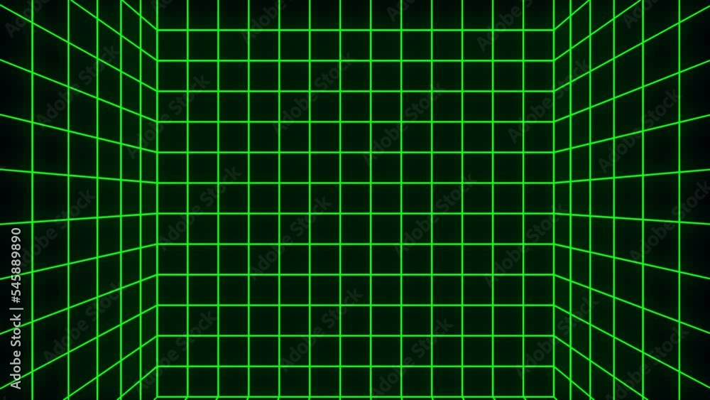 Poster flying in green digital grid . abstract motion background. cyberpunk concept. sci-fi seamless loopin