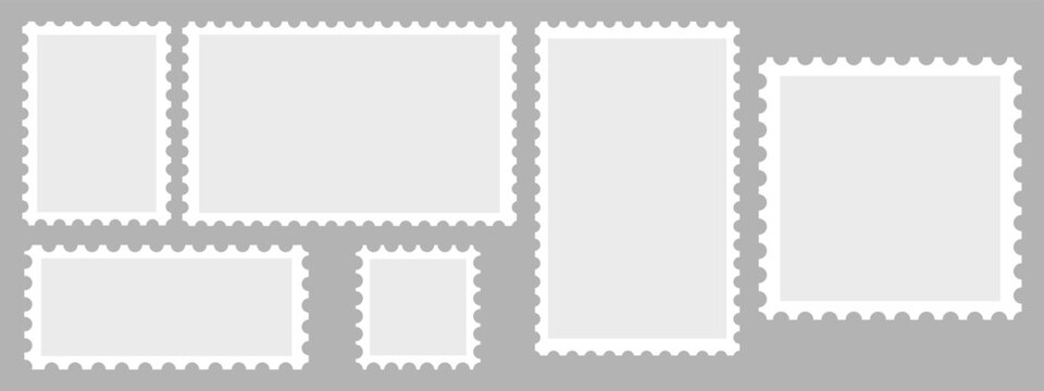 Postage stamp set. Realistic post stamps set. Postage Stamps in flat design. Blank Postage Stamps on isolated background. Vector EPS 10