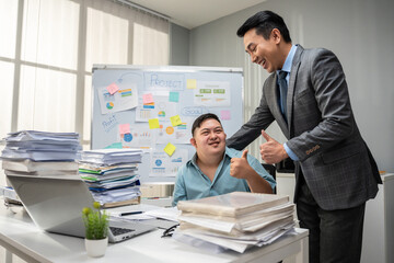 Fototapeta na wymiar Asian young businessman patient work with manager in office workplace. 