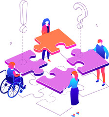 Teambuilding concept - modern colorful isometric illustration