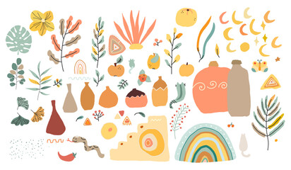 boho colorful illustration of a set of elements for design
