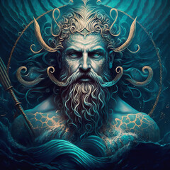 Poseidon Greek God of the Ocean Neptune Roman - obrazy, fototapety, plakaty