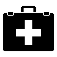 Icono First Aid Kit. Silueta aislada de maletín con cruz medicina