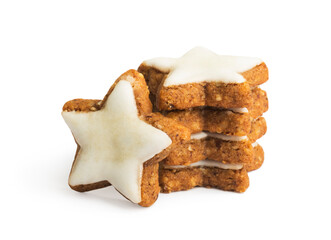Star shape christmas gingerbread cookies isolated on white background
