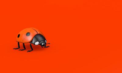 Little lady bug isolated on white, copy space 3d illustrator