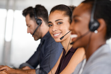 Customer service woman smiling at call center