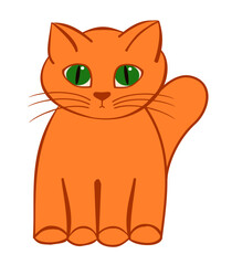 Red cute cat with green eyes sits, vector illustration, for design