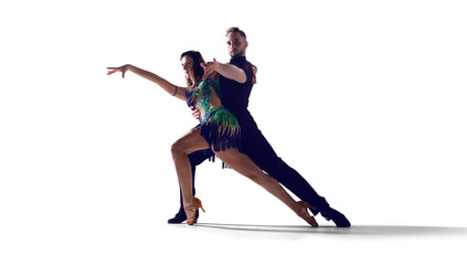 Dance couple performing dance on isolated on white