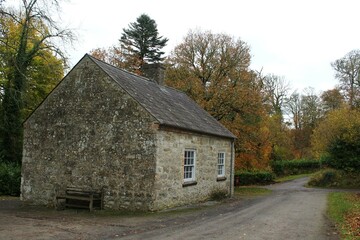 Cottage on roadside in rural Ireland in Autumn