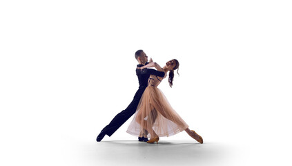 Dance couple performing dance on isolated on white