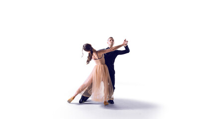 Dance couple performing dance on isolated on white