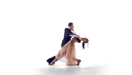 Dance couple performing dance on isolated on white