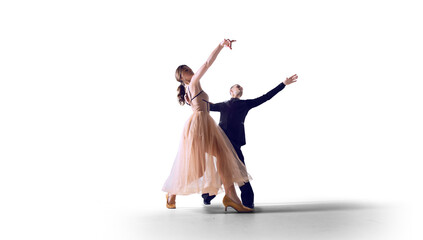 Dance couple performing dance on isolated on white