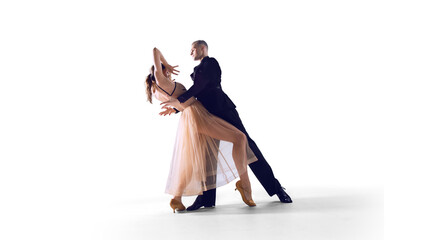 Dance couple performing dance on isolated on white