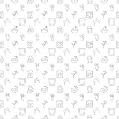 Naklejka premium Vector seamless pattern of various beverages and cocktails is made of line icons. Perfect for web sites, wraps, wallpapers, postcards