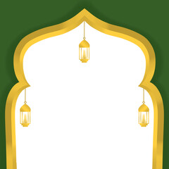 Islamic Green ans Gold Border Frame with Lantern