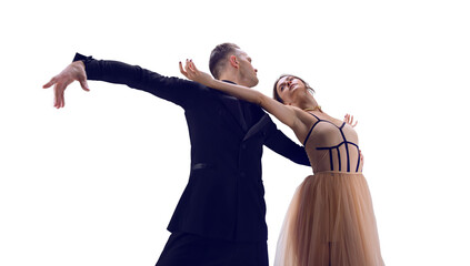 Dance couple performing dance on isolated on white