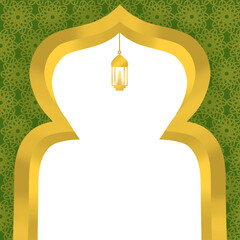 Islamic Green and Gold Border Frame with Geometric Pattern and Lantern