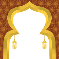 Islamic Red and Gold Border Frame with Geometric Pattern and Lantern