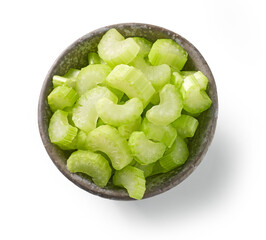 bowl of chopped celery sticks