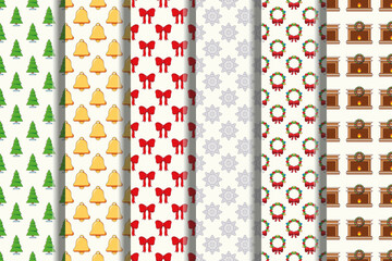 Set of vector seamless patterns of deer, snowman, ginger man for wallpapers, postcards, textile, placards