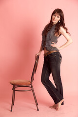 Fototapeta premium woman with a chair