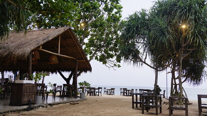 Original Sri Lanka with its cultural code and identity. Traffic, national and religious customs, buildings and nature. palm trees and ocean. beach on the island.