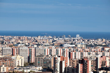 Aerial view of apartment buildings in the city of Barcelona